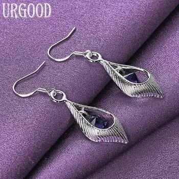 Серьги-подвески из стерлингового серебра 925 пробы с фиолетовым цирконием AAA, модные свадебные украшения 2.30*1.00cm