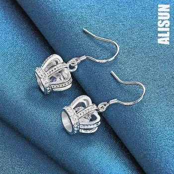 Серьги-подвески из стерлингового серебра 925 пробы с короной и цирконием класса ААА, модные свадебные украшения 2.80*0.9cm