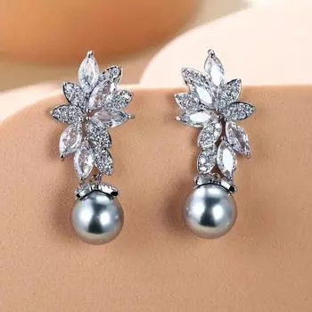 Серьги-подвески из стерлингового серебра 925 пробы с имитацией жемчуга, эстетичные серьги в виде листьев для женщин, ослепительные модные ювелирные изделия класса люкс с фианитами