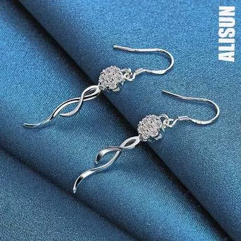 Серьги-подвески из стерлингового серебра 925 пробы с круглыми бусинами 8 мм, цирконием класса ААА, модные свадебные украшения 4.70*0.50cm