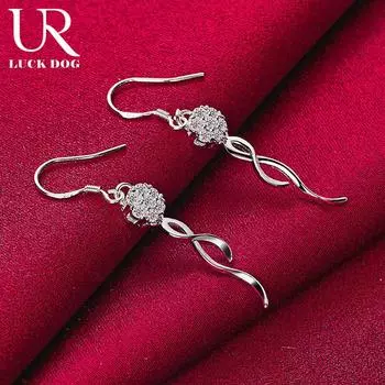 Серьги-подвески из стерлингового серебра 925 пробы с круглыми бусинами 8 мм, цирконием класса ААА, модные свадебные украшения 4.70*0.50cm