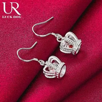 Серьги-подвески из стерлингового серебра 925 пробы с короной и цирконием класса ААА, модные свадебные украшения 2.80*0.9cm