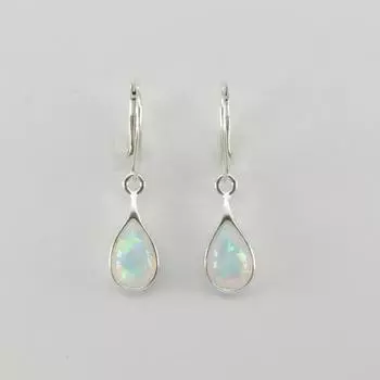 Серьги-подвески из стерлингового серебра 925 пробы с белым огненным опалом и слезинкой
