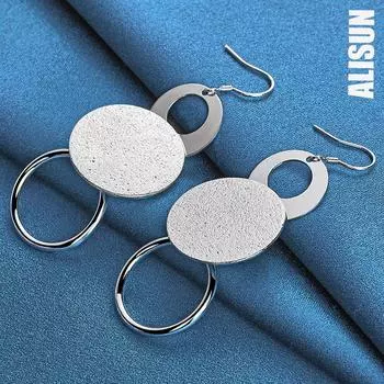 Серьги-подвески из стерлингового серебра 925 пробы с тремя кругами и матовым покрытием, модные свадебные украшения 2.50*7.30cm