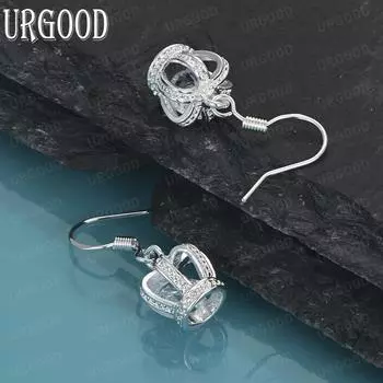 Серьги-подвески из стерлингового серебра 925 пробы с короной и цирконием класса ААА, модные свадебные украшения 2.80*0.9cm