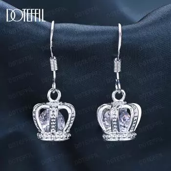 Серьги-подвески из стерлингового серебра 925 пробы с короной и цирконием класса ААА, модные свадебные украшения 2.80*0.9cm