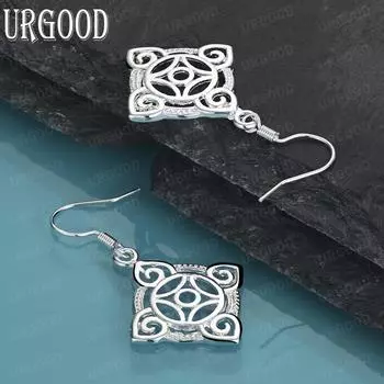 Серьги-подвески из стерлингового серебра 925 пробы с геометрическим узором, модные свадебные украшения 4.30*2.50cm