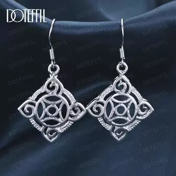 Серьги-подвески из стерлингового серебра 925 пробы с геометрическим узором, модные свадебные украшения 4.30*2.50cm