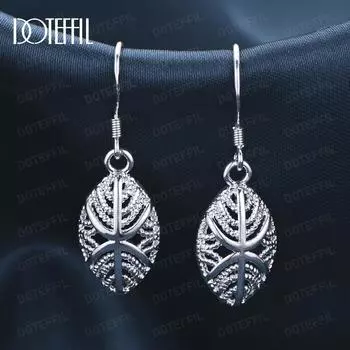 Серьги-подвески из стерлингового серебра 925 пробы в форме листа для пирсинга, модные/свадебные украшения 3.40*1.10cm