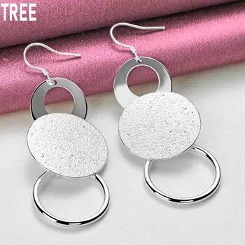 Серьги-подвески из стерлингового серебра 925 пробы с тремя кольцами и матовым покрытием, изысканное очарование, модные свадебные украшения 2.50*7.30cm