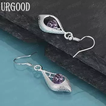 Серьги-подвески из стерлингового серебра 925 пробы с фиолетовым цирконием AAA, модные, изящные, свадебные украшения 2.30*1.00cm