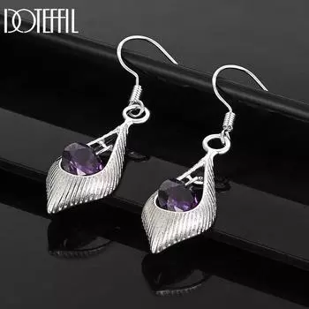 Серьги-подвески из стерлингового серебра 925 пробы с фиолетовым цирконием AAA, подвески для пирсинга, свадебные украшения 2.30*1.00cm