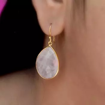 Серьги-подвески из стерлингового серебра 925 пробы из розового кварца, серьги-подвески ручной работы с драгоценными камнями серебряный