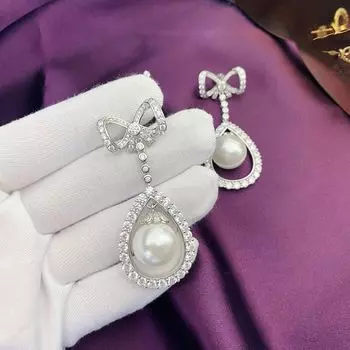 Серьги-подвески из стерлингового серебра S925 с бриллиантами и жемчугом для женщин, свадебные, помолвочные, женские, ювелирные серьги