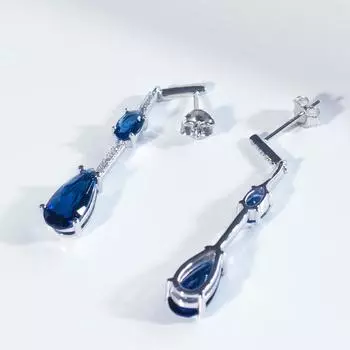 Серьги-подвески из стерлингового серебра S925 с овальным нано-сапфиром в форме капли воды, длинные, винтажные, для женщин синий