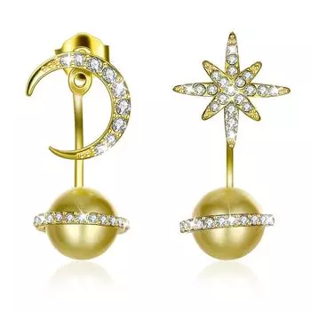 Серьги-подвески из стерлингового серебра S925 с несколькими способами ношения, с жемчугом звезды и луны