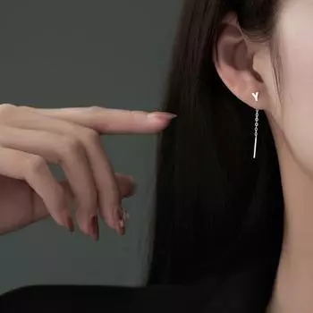 Серьги-подвески из стерлингового серебра S999, женские короткие серьги-гвоздики с кисточками, серьги-подвески с цепочкой