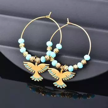 Серьги-подвески из титана и титановой стали с золотым орлом из нержавеющей стали, не выцветают, окрашенные ювелирные изделия