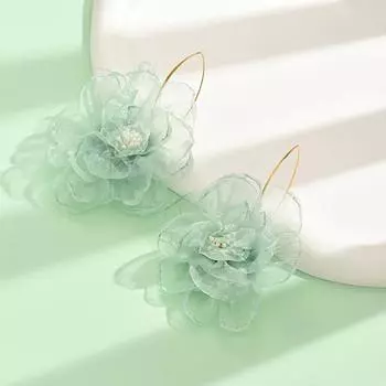 Серьги-подвески из зеленой ткани с цветочным дизайном, элегантные серьги в отпускном стиле, нежные праздничные серьги, женский подарок зелёный