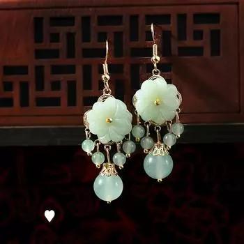 Серьги-подвески из жадеита, красивый цветочный дизайн, инкрустированные натуральным жадеитом, повседневная одежда, аксессуары для вечеринок, высококачественные ювелирные изделия зелёный