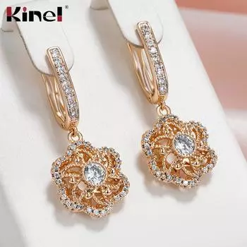 Серьги-подвески Kinel White Zircon для женщин, розовое золото, длинные серьги в подарок