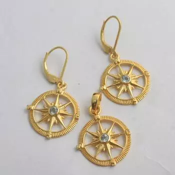 Серьги-подвески «Компас» с синим топазом, ювелирные изделия из 100% стерлингового серебра 925 пробы с желтым золотом жёлтый/золотой