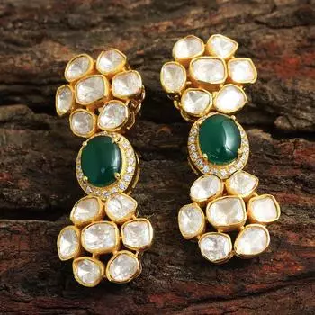 Серьги-подвески Kundan Polki с золотой отделкой из стерлингового серебра