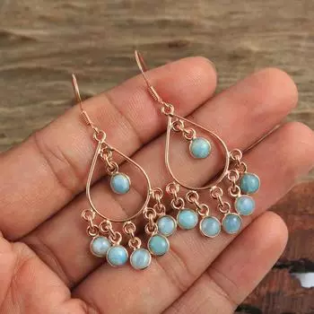 Серьги-подвески Ларимар с покрытием из розового золота, женские украшения ручной работы из стерлингового серебра 925 пробы розового золота