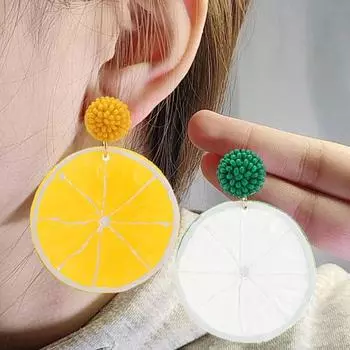 Серьги-подвески Lemon Big Round Strawberry Beads Lemon Orange Pendientes Summer style 1