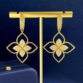 Серьги-подвески Lucky Clover, полые четырехлепестковые цветочные серьги-крестики из сияющего циркония