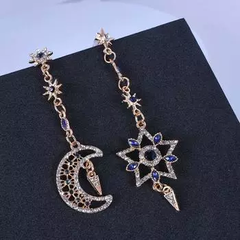 Серьги-подвески Moon Star Sun Moon Star асимметричной формы Moon Star для мам-любовниц золотой