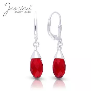 Серьги-подвески на рычаге из стерлингового серебра 925 пробы с рубиново-красными сиамскими кристаллами для женщин