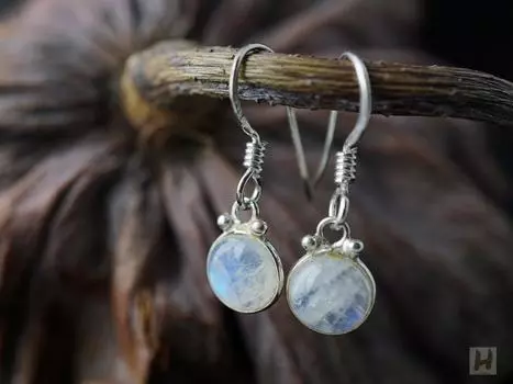 Серьги-подвески Rainbow Moonstone, стерлинговое серебро. Натуральный драгоценный камень в форме крошечного овала и круглого кабошона, камень июня для женщин. Free Size белый