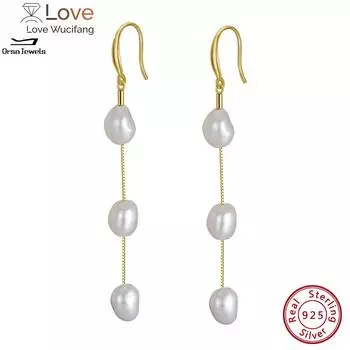 Серьги-подвески ручной работы из стерлингового серебра 925 пробы с нерегулярными натуральными барочными жемчужинами для женщин, ювелирные изделия Gpe12 76MM