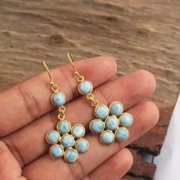 Серьги-подвески ручной работы Larimar Ювелирные изделия из стерлингового серебра 925 пробы с покрытием из розового и желтого золота жёлтый/золотой