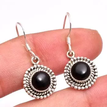 Серьги-подвески ручной работы с черным ониксом и драгоценным камнем из стерлингового серебра 925 пробы, твердые ювелирные изделия чёрный