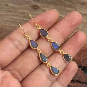 Серьги-подвески ручной работы с натуральным лабрадоритом, ювелирные изделия из стерлингового серебра 925 пробы с покрытием из желтого и розового золота жёлтый/золотой