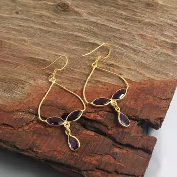 Серьги-подвески ручной работы с покрытием из желтого золота, аметист, синий топаз, цитрин, ювелирные изделия из стерлингового серебра 925 пробы фиолетовый