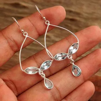 Серьги-подвески ручной работы с синим топазом и аметистом, женские ювелирные изделия из стерлингового серебра 925 пробы синий