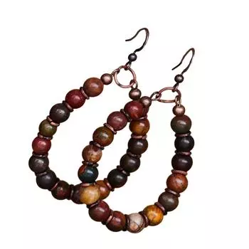 Серьги-подвески ручной работы в стиле ретро бохо-шик из натурального камня с бисерной подвеской. Идеально подходят для повседневной носки и фестивалей. 1