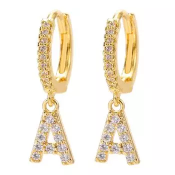 Серьги-подвески с 26 буквами из циркона, нишевые серьги, темперамент, пряжка для ушей A золотой