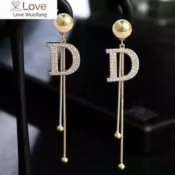 Серьги-подвески с буквой D южнокорейские женские модные украшения индивидуальные металлические серьги-кисточки аксессуары для вечеринок