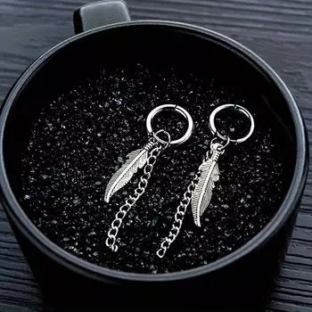 Серьги-подвески с цепочкой из перьев и листьев для мужчин и женщин, проколотые нержавеющей сталью, панк-украшения для ушей