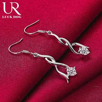 Серьги-подвески с цирконием из стерлингового серебра 925 пробы, модные свадебные украшения 4.10*0.90cm