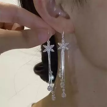 Серьги-подвески с цветочным камнем и кисточкой из циркона, серебро для женщин