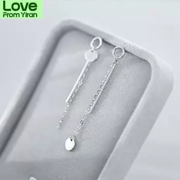 Серьги-подвески с длинными кисточками из стерлингового серебра 925 пробы с асимметричным круглым диском для женщин, геометрические серьги-подвески, ювелирные изделия S -E1184