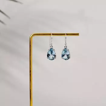 Серьги-подвески с голубым топазом, натуральный драгоценный камень, серебро 925 пробы