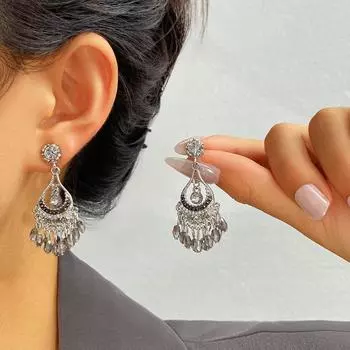 Серьги-подвески с кисточками из кристаллов в стиле ретро, новые полые серьги-подвески для дам, серебряный подарок
