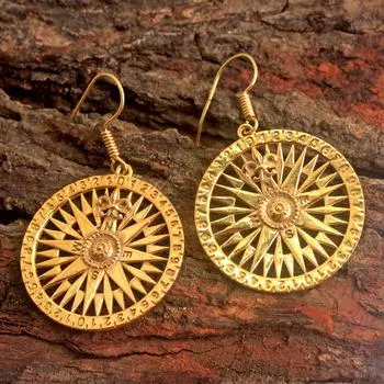 Серьги-подвески с компасом из желтого золота, женские ювелирные изделия из 100% стерлингового серебра 925 пробы жёлтый/золотой