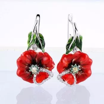 Серьги-подвески с красным цветком и цирконием для женщин, романтические украшения для свадебной вечеринки красный